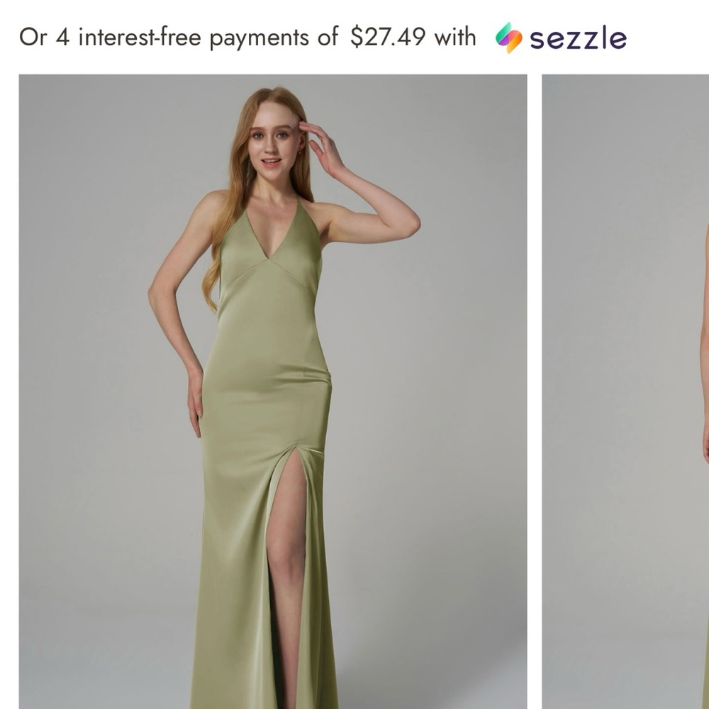 Fennel Seed Satin Charmeuse Halter Maxi Dress with Slit